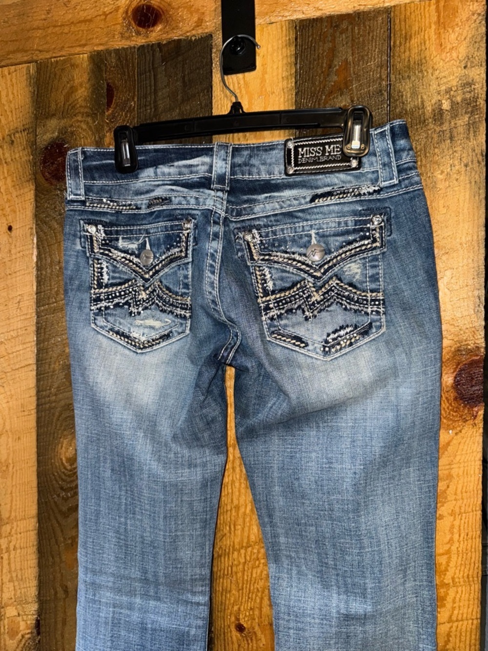 Miss Me Light Blue Distressed Boot Cut Jeans with Embellished Pocket - Picture 2 of 2